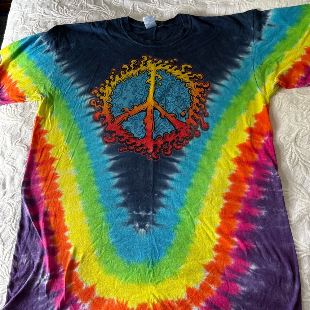 Liquid Blue Peace Sign Tie Dye T-Shirt Graphic Tee X-Large